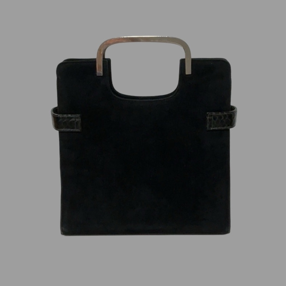 BLOCK Vintage Black Suede and Reptile Skin Frame Handbag with Grab Top Handles - Picture 8 of 10
